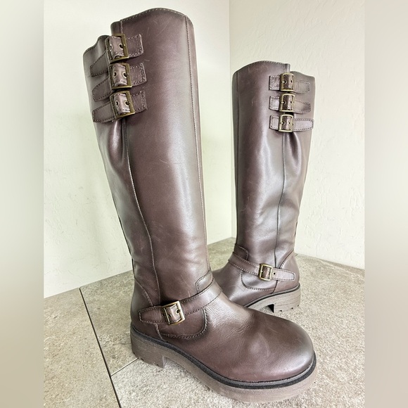 NEW Lucky Brand Citete Brown Leather Tall Buckled Riding Boot Women’s Size 8 - Picture 1 of 9